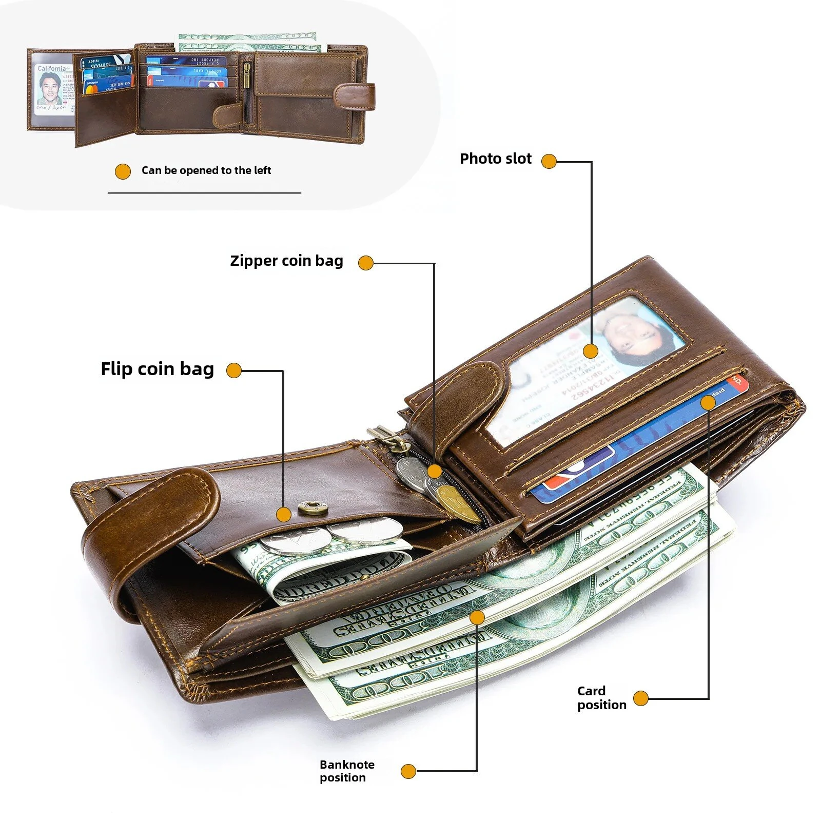 (image for) Ekphero Men's Retro Genuine Leather Wallet, Compact Multi-Card Money Clip, Multi Slot Anti-theft Credit Card Holder Coin Purse